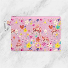 Floral Orchid Cute Rabbit Kawaii Large Canvas Cosmetic Bag by CoolDesigns