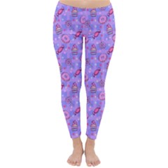 Medium Purple Donuts Candies Lollypops Checkered Winter Leggings by CoolDesigns