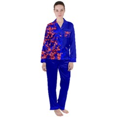 Japanese Style Blue Blossom Crane Floral Flowers Satin Long Sleeve Pyjamas Set by CoolDesigns