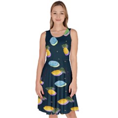 Pineapple In Space Knee Length Skater Dress With Pockets by CoolDesigns