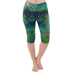 Space Green Stars Marijuana Leaf Pattern Lightweight Velour Cropped Yoga Leggings by CoolDesigns