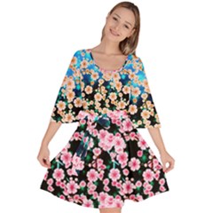 Sakura Floral Pink & Blue Blossom Velour Kimono Dress by CoolDesigns
