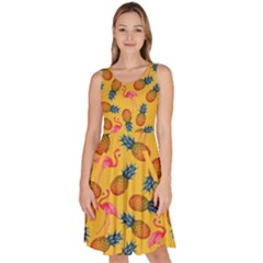 Pineapple Flamingo Orange Tropical Beach Knee Length Skater Dress With Pockets by CoolDesigns