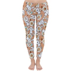 Orange Pattern Doodle Kawaii Fleece Lined Winter Leggings by CoolDesigns