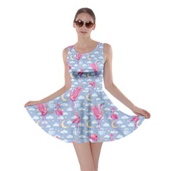 Moon Stars Lavender Flamingos Skater Dress by CoolDesigns