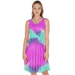 Aqua & Purple Tie Dye Knee Length Skater Dress With Pockets by CoolDesigns