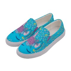 Cyan Vintage Stars & Unicorn Prints Canvas Slip Ons by CoolDesigns