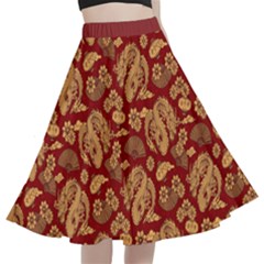 Vintage Dragon Chinese Red Amber A-line Full Circle Midi Skirt With Pocket by DimSum