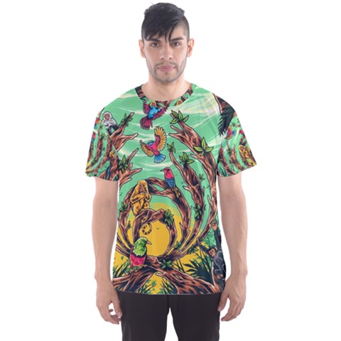 Monkey Tiger Bird Parrot Forest Jungle Style Men s Sport Mesh T-shirt by Grandong