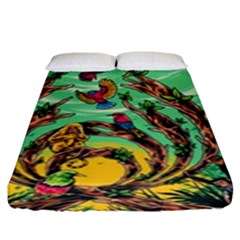 Monkey Tiger Bird Parrot Forest Jungle Style Fitted Sheet (king Size) by Grandong