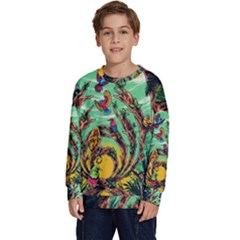 Monkey Tiger Bird Parrot Forest Jungle Style Kids  Crewneck Sweatshirt
