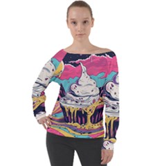 Dessert Chocolate Cream Off Shoulder Long Sleeve Velour Top
