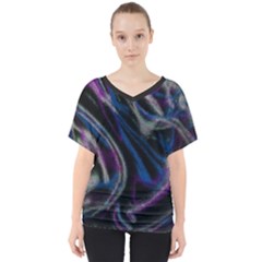 Multicolored Abstract Dynamic Shapes Print V-neck Dolman Drape Top by dflcprintsclothing