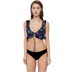 Multicolored Abstract Dynamic Shapes Print Low Cut Ruffle Edge Bikini Top