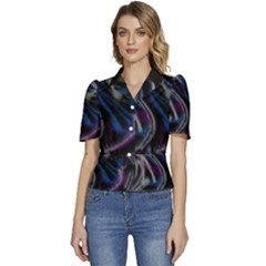 Multicolored Abstract Dynamic Shapes Print Puffed Short Sleeve Button Up Jacket