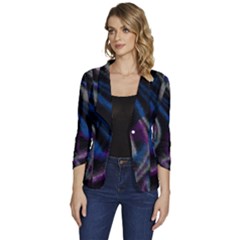 Multicolored Abstract Dynamic Shapes Print Women s One-button 3/4 Sleeve Short Jacket