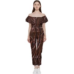 Chocolate Texture, Dark Chocolate Background Bardot Ruffle Jumpsuit