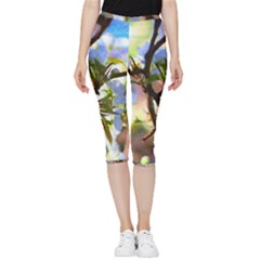 Springtime Pear Tree Blossoms Inside Out Lightweight Velour Capri Leggings 