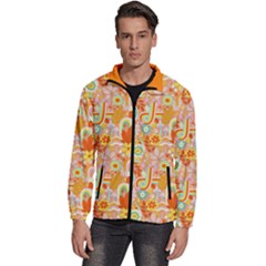 Autumn Fall Groovy Geometrice Hippie Retro Black Light Men s High Neck Windbreaker by Givinglala