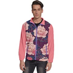 Chinese Elegant Botanic Garden Pink Purple Peony Flower Men s High Neck Windbreaker by Givinglala