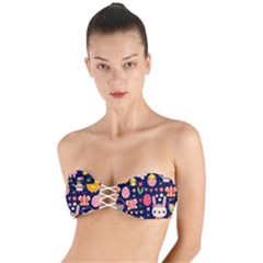 Bunny - Easter Pattern Twist Bandeau Bikini Top