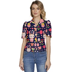Bunny - Easter Pattern Puffed Short Sleeve Button Up Jacket