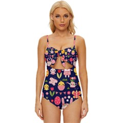 Bunny - Easter Pattern Knot Front One-piece Swimsuit
