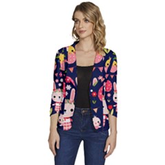 Bunny - Easter Pattern Women s One-button 3/4 Sleeve Short Jacket