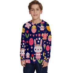 Bunny - Easter Pattern Kids  Crewneck Sweatshirt