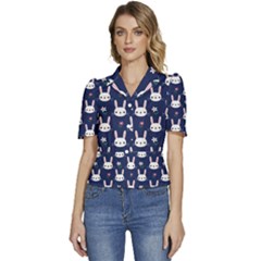 Cute Bunny Pattern, Easter, Koteto Puffed Short Sleeve Button Up Jacket