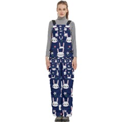 Cute Bunny Pattern, Easter, Koteto Women s Side Zip Front Pouch Ski And Snowboard Bib Pants	