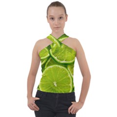 Lime Slices Close Up, Fresh, Fruit, Green Lemon Cross Neck Velour Top