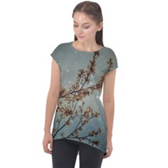 Dreamy Nature Motif Cap Sleeve High Low Top