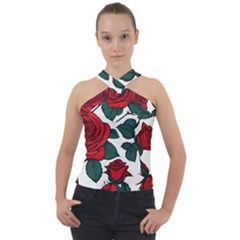 Roses Cross Neck Velour Top