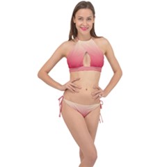 Cream Yellow To Crimson Red Linear Gradient Cross Front Halter Bikini Set