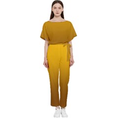 Amber Orange To Chocolate Brown Linear Gradient Batwing Lightweight Chiffon Jumpsuit