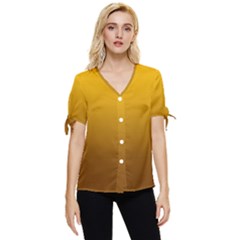 Amber Orange To Chocolate Brown Linear Gradient Bow Sleeve Button Up Top