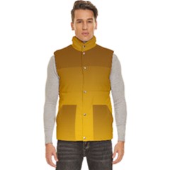 Chocolate Brown To Amber Orange Linear Gradient Men s High Neck Button Up Puffer Vest