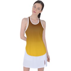 Chocolate Brown To Amber Orange Linear Gradient Racer Back Mesh Tank Top