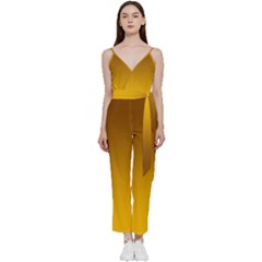 Chocolate Brown To Amber Orange Linear Gradient V-neck Camisole Jumpsuit