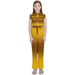 Amber Orange To Chocolate Brown Bilinear Gradient Kids  Sleeveless Ruffle Edge Band Collar Chiffon One Piece