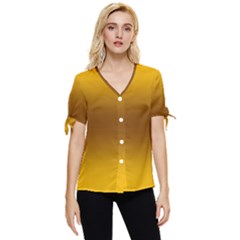 Amber Orange To Chocolate Brown Bilinear Gradient Bow Sleeve Button Up Top