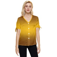Chocolate Brown To Amber Orange Bilinear Gradient Bow Sleeve Button Up Top