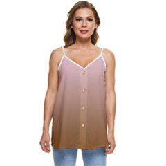 Pink Lace To Chocolate Brown Linear Gradient Casual Spaghetti Strap Chiffon Top