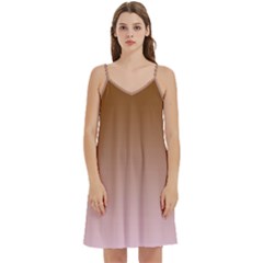 Chocolate Brown To Pink Lace Linear Gradient Mini Camis Dress With Pockets