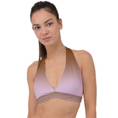Chocolate Brown To Pink Lace Linear Gradient Halter Plunge Bikini Top