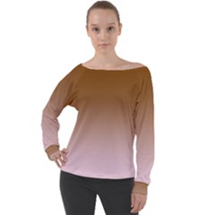 Chocolate Brown To Pink Lace Linear Gradient Off Shoulder Long Sleeve Velour Top