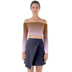 Chocolate Brown To Pink Lace Linear Gradient Long Sleeve Off Shoulder Crop Top