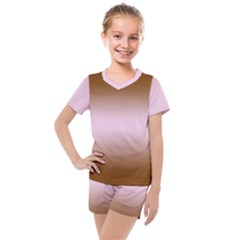 Chocolate Brown To Pink Lace Bilinear Gradient Kids  Mesh T-shirt And Shorts Set