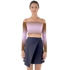 Chocolate Brown To Pink Lace Bilinear Gradient Long Sleeve Off Shoulder Crop Top